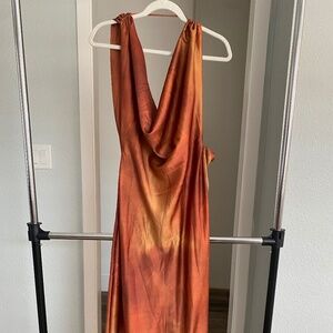 Micas Asymmetrical Satin Maxi